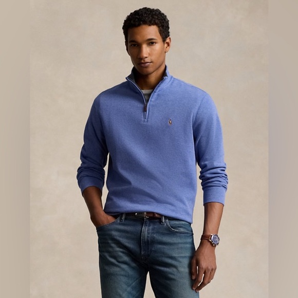 Polo Ralph Lauren Men's Estate Rib Quarter Zip Pullover Heather Blue Size Large - Picture 1 of 6